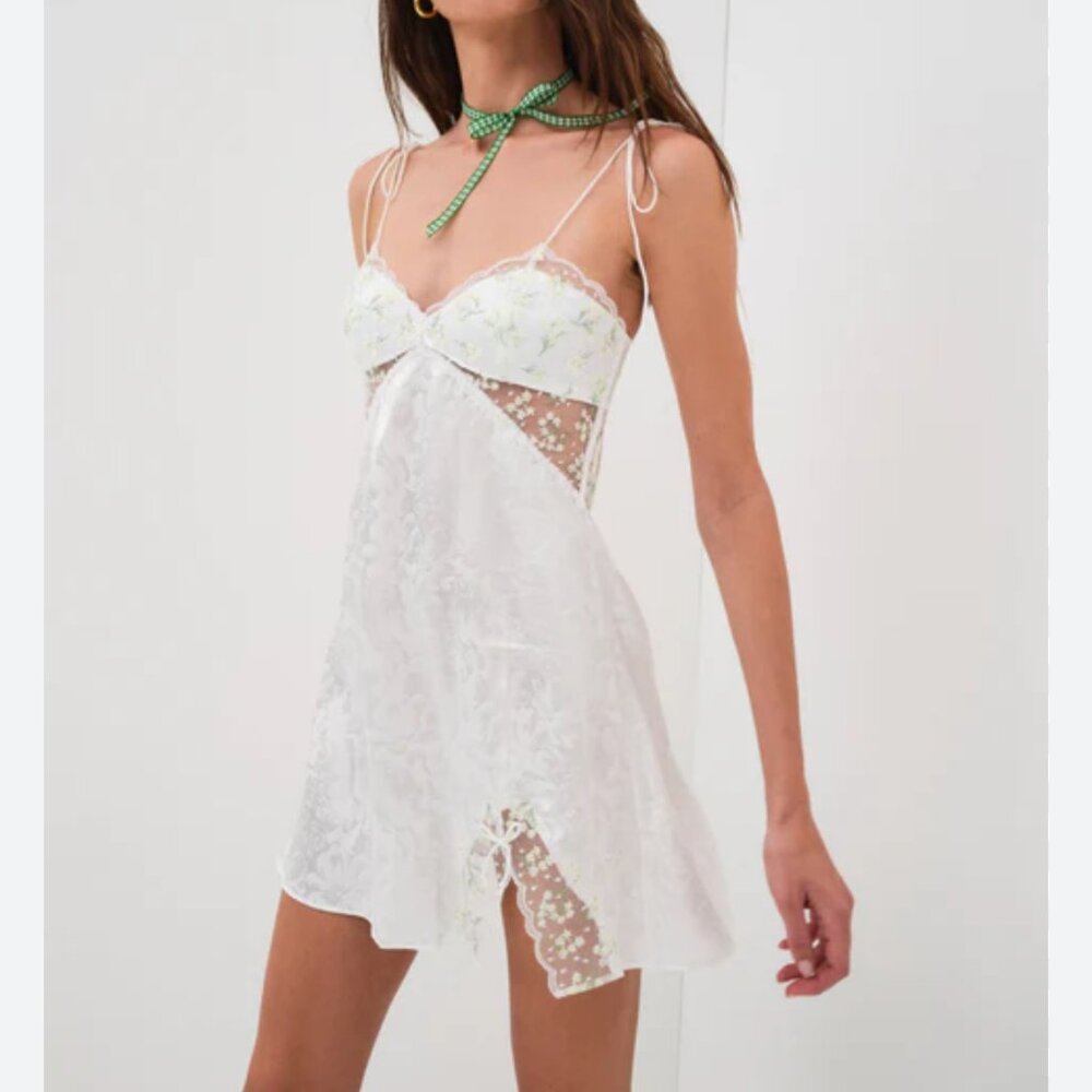 new FOR LOVE AND LEMONS babys breath jacquard satin slip dress m